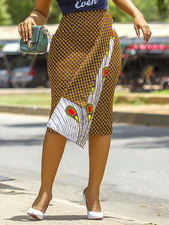 Knee Length Bodycon Western Polka Dot Skirt (Style V201484)