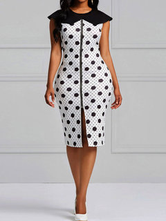 Western A-line Color Block Zipper Polyester Casual Dresses (Style V201485)