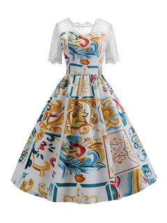 Fashion Expansion V-neck Color Block Print Casual Dresses (Style V201490)