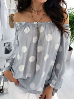 Midi Loose Polka Dot Chiffon Pattern Blouse (Style V201497)