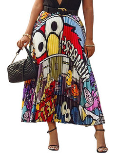Mid-Calf Pleated Casual Pattern Polyester Skirt (Style V201500)