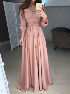 Party Lapel Plain Cut Out Polyester Maxi Dresses (Style V201508)