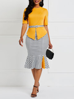 Western Mermaid Color Block Patchwork Work Dresses (Style V201515)