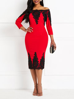 Western A-line Off The Shoulder Color Block Patchwork Work Dresses (Style V201519)