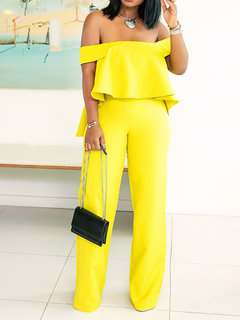 Maxi Slim Western Plain Cascading Ruffle Jumpsuit (Style V201520)