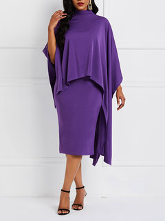 Western Bodycon Turtleneck Plain Asymmetrical Bodycon Dresses (Style V201528)