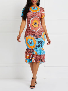 Western Mermaid Color Block Patchwork Satin Floral Dresses (Style V201530)