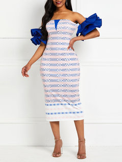 Western Bodycon Off The Shoulder Striped Patchwork Bodycon Dresses (Style V201531)