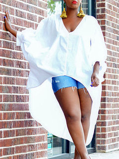 V-neck Long Loose Western Asymmetrical Blouse (Style V201534)