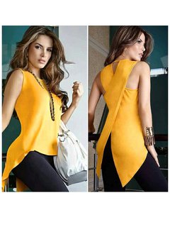 Midi Slim Western Plain Asymmetrical Blouse (Style V201538)