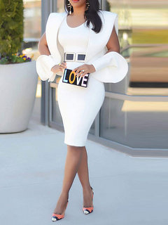 Western Bodycon Round Neck Plain Patchwork Knee Length Dresses (Style V201557)