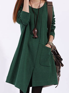 Mori Girl Asymmetrical Round Neck Plain Polyester Knee Length Dresses (Style V201571)