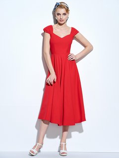 A-line Plain Backless Cotton Midi Dresses (Style V201585)