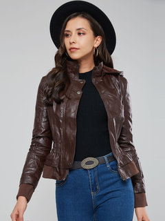 Short Slim Fashion Plain Button Jacket (Style V201587)