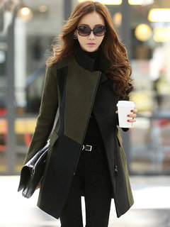 Stand Collar Midi Slim Office Wool Blends Coat (Style V201590)