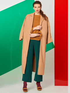 Shawl Collar Long Plain Wool Blends Belt Coat (Style V201597)