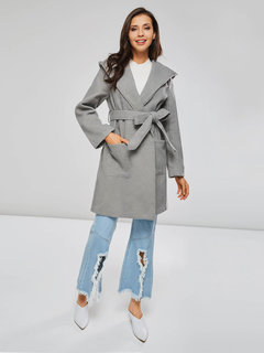 Hooded Midi Straight Date Night Belt Coat (Style V201599)