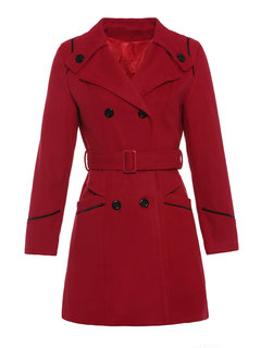 Shawl Collar Slim Elegant Plain Belt Coat (Style V201600)