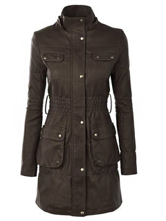 Stand Collar Slim Plain Polyester Belt Coat (Style V201602)