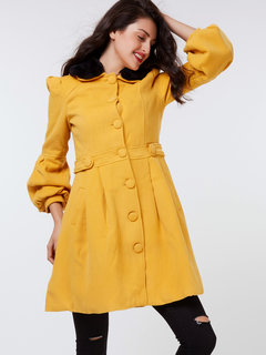 Midi Slim Plain Wool Blends Button Coat (Style V201603)