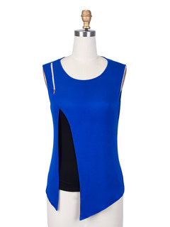 Round Neck Standard Fashion Plain Cotton Blends Blouse (Style V201606)