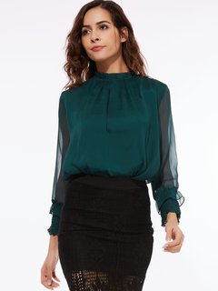 Slim Office Plain Chiffon Button Blouse (Style V201607)