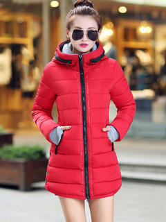 Hooded Midi Casual Polyester Pockets Coat (Style V201608)