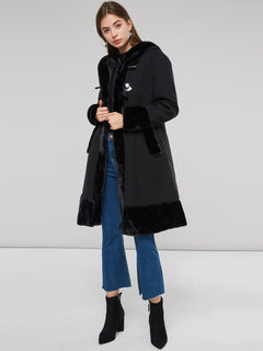 Hooded Midi Vintage Plain Pockets Coat (Style V201609)