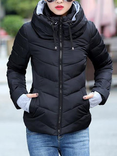 Hooded Standard Casual Plain Polyester Coat (Style V201610)