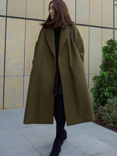 Shawl Collar Long Loose Elegant Cotton Blends Coat (Style V201612)