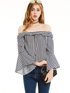 Off The Shoulder Standard Date Night Polyester Ruffle Blouse (Style V201620)