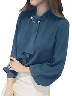 Standard Straight Office Plain Polyester Blouse (Style V201622)