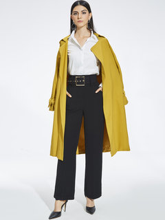 Shawl Collar Midi Straight Plain Belt Coat (Style V201628)