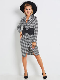 Midi Slim Date Night Cotton Blends Pattern Coat (Style V201630)
