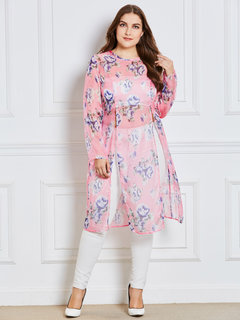 Long Slim Date Night Floral Pattern Blouse (Style V201632)