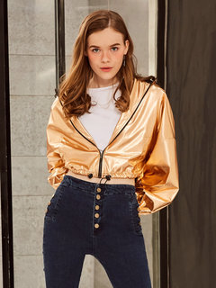 Hooded Loose Plain PU Leather Pockets Jacket (Style V201634)