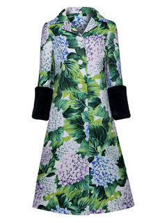 Shawl Collar Long Slim Floral Polyester Coat (Style V201636)