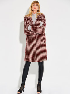 Shawl Collar Midi Straight Striped Wool Blends Coat (Style V201639)