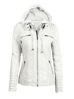 Hooded Long Western Plain PU Leather Jacket (Style V201643)