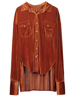 Shirt Collar Standard Date Night Pleuche Asymmetrical Blouse (Style V201658)
