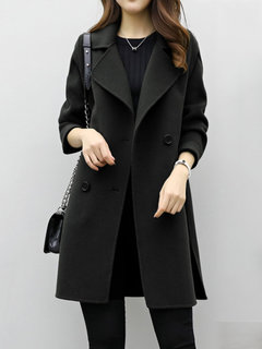 Shawl Collar Long Straight Plain Button Coat (Style V201662)
