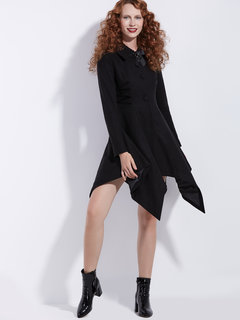 Shirt Collar Slim Date Night Plain Asymmetrical Coat (Style V201663)
