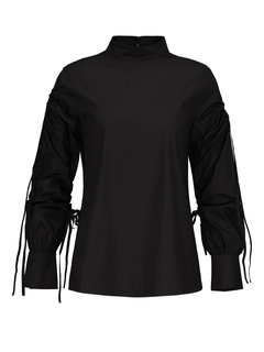 Stand Collar Standard Date Night Plain Cotton Blouse (Style V201677)