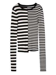 Round Neck Standard Slim Fashion Striped Sweater (Style V201678)