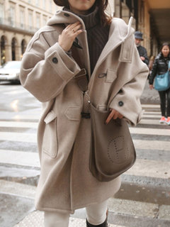 Shawl Collar Western Plain Cotton Button Coat (Style V201682)