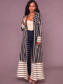 Shawl Collar Long Loose England Patchwork Coat (Style V201683)