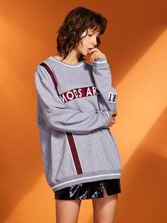 Round Neck Midi Fashion Cotton Patchwork Sweatshirts (Style V201698)