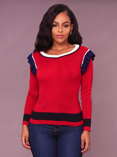 Round Neck Short Color Block Knitted Patchwork Sweater (Style V201702)