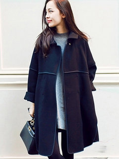 Shawl Collar Long Elegant Plain Pockets Coat (Style V201707)