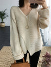 V-neck Midi Elegant Plain Knitted Sweater (Style V201714)